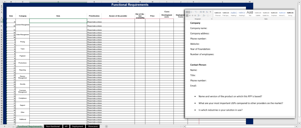 Executing Sourcing activity (namely RFP) in Excel file