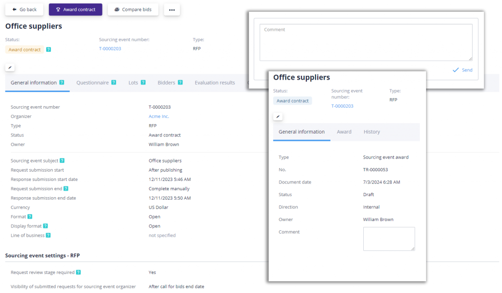 Centralized E-Sourcing Platform for ral-time collaboration